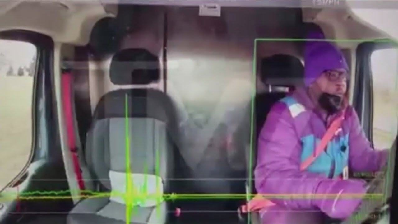 Amazon truck driver inches away from fatal hit by train - YouTube