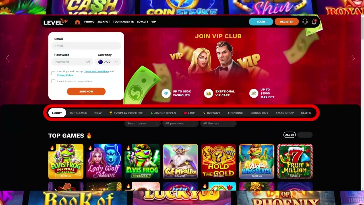 najnowszy Level Up Casino bonus match baner