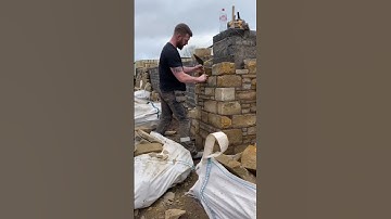 Stone wall corner building with mortar #stonemasonry #stonewall #building