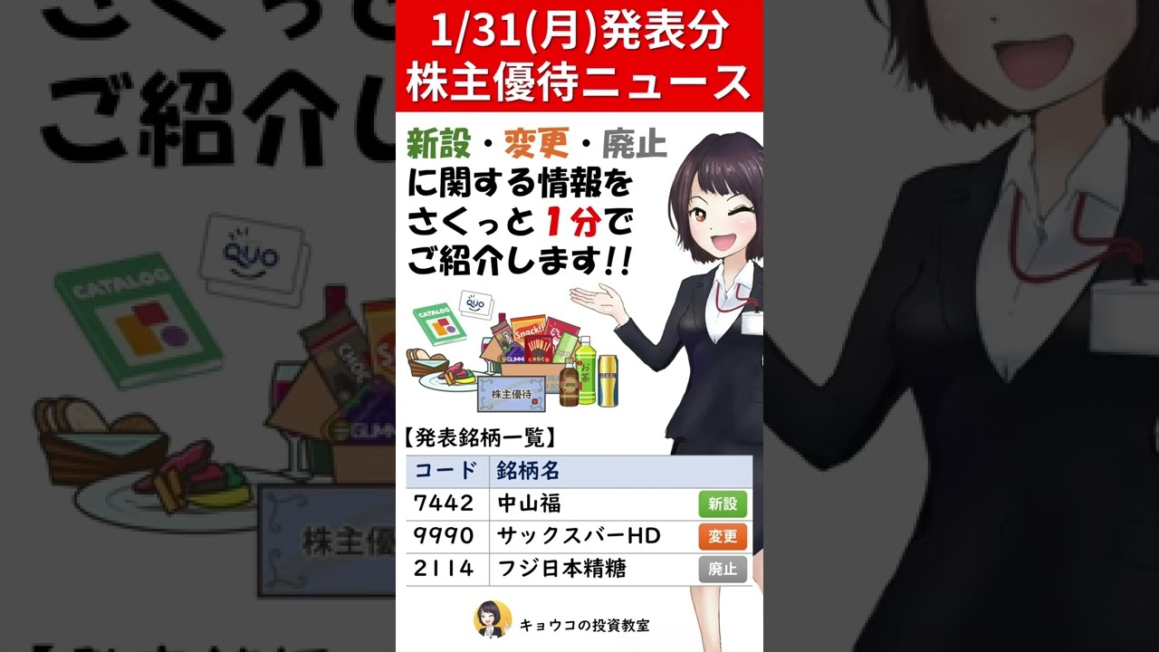 カタログ優待新設で総合利回り5.78%に!【1月31日(月)発表の株主優待ニュース】#Shorts