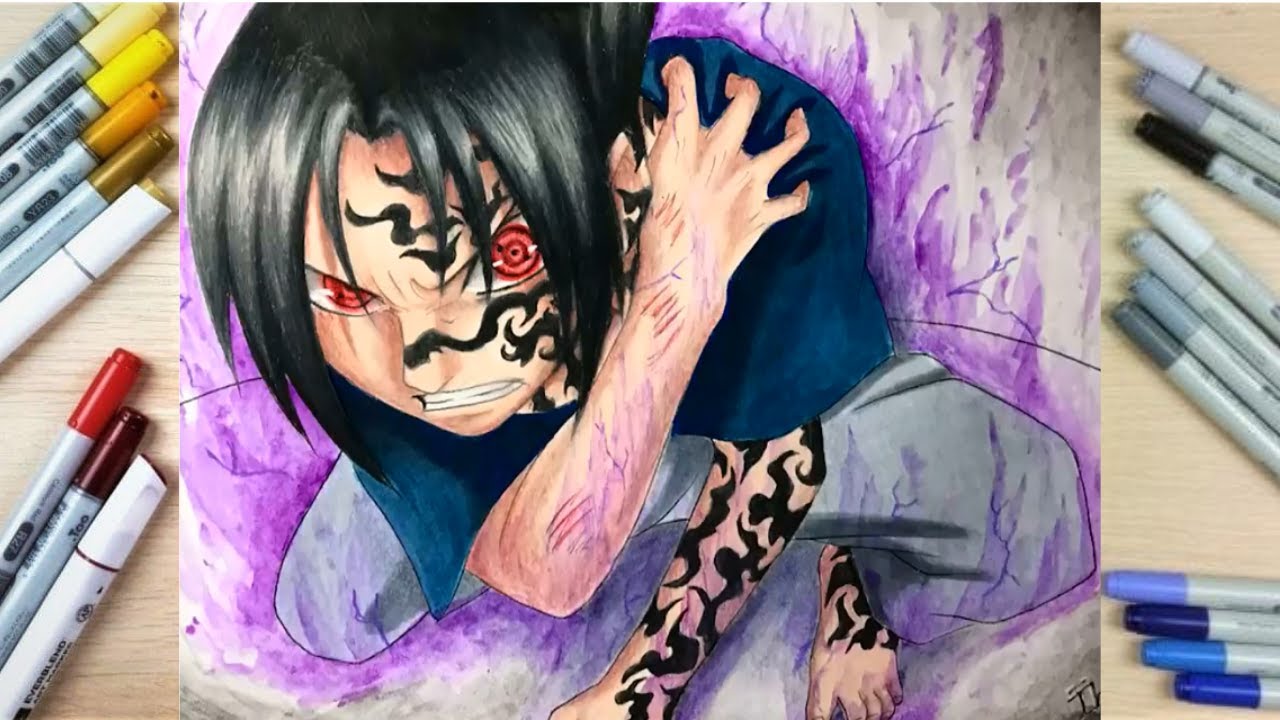 Desenho de Sasuke furioso pintado e colorido por Imshampoo o dia