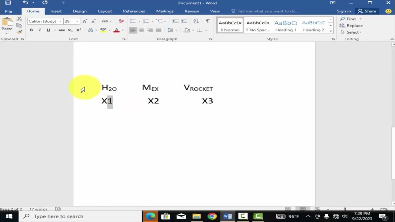 How to the for shortcut for subscript in word formula using - YouTube