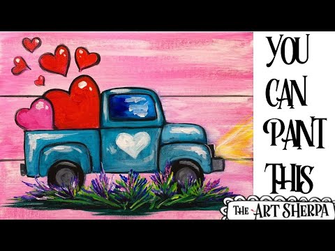 Vintage Truck with hearts Easy Acrylic painting tutorial step by step Live Streaming