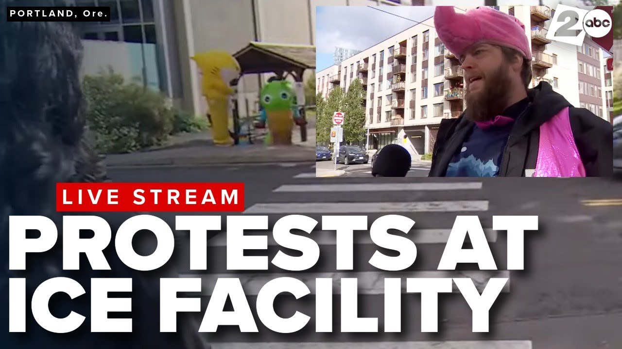 Live look at protests outside ICE building in South Portland at 2:30 p.m. on October 17, 2025