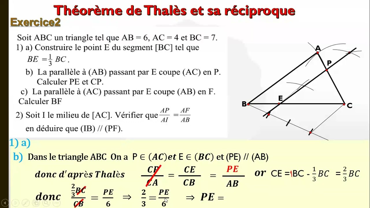 1iere année secondaire théorème de Thalès Exercice2