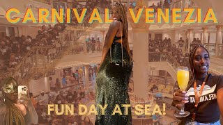 CRUISE VLOG: FUN DAY AT SEA!! Elegant Night: Venetian Style | Carnival Venezia | Melanin at Sea 1.5