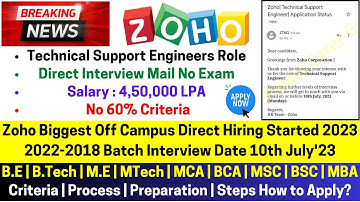 Zoho Biggest Off Campus Direct Hiring 2023 2022-2018 Batch No Test, Only Interview Date 10th July