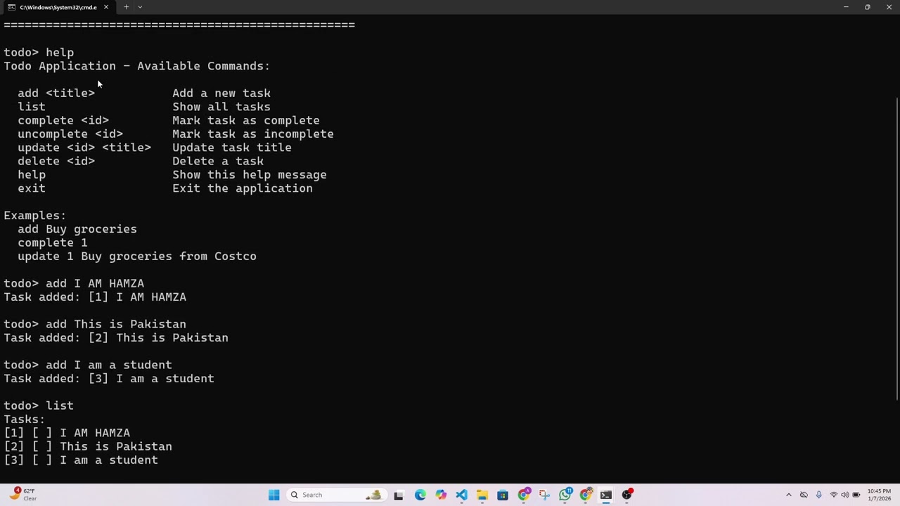 Phase I Console Todo App in Python | Interactive CLI Todo Demo