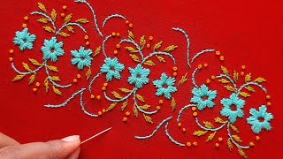 simple and easy hand embroidery design by hand work, হাতের কাজের ফুলকারি জামার ডিজাইন বর্ডার সেলাই