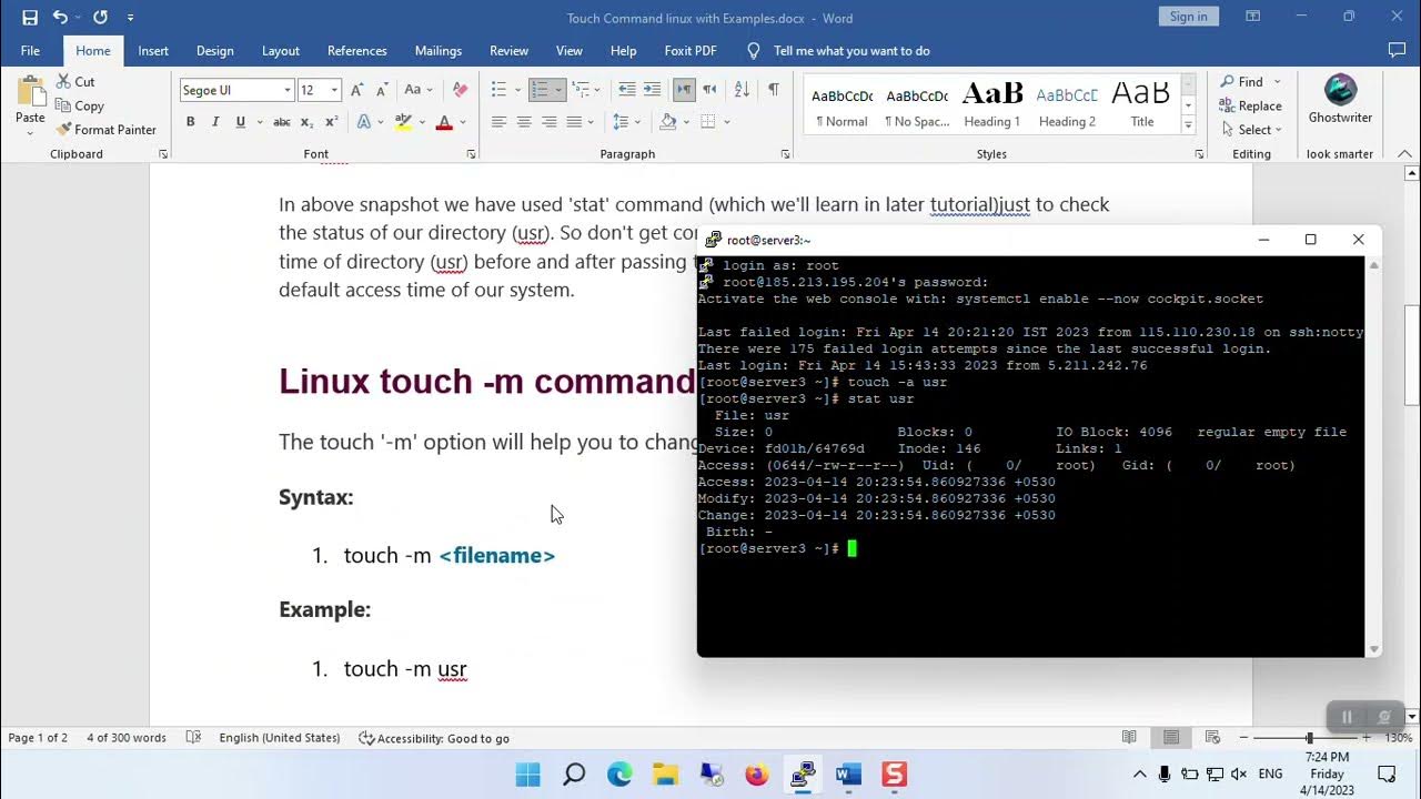 Touch command linux with examples youtube