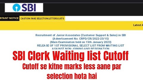 SBI Clerk 2022/23 Waiting list || Cutoff for 1st waiting list || Scorecard out #ibps #sbi