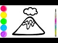 Volcano Eruption Drawing and Coloring for kids and toddlers | How to draw volcano Eruption
