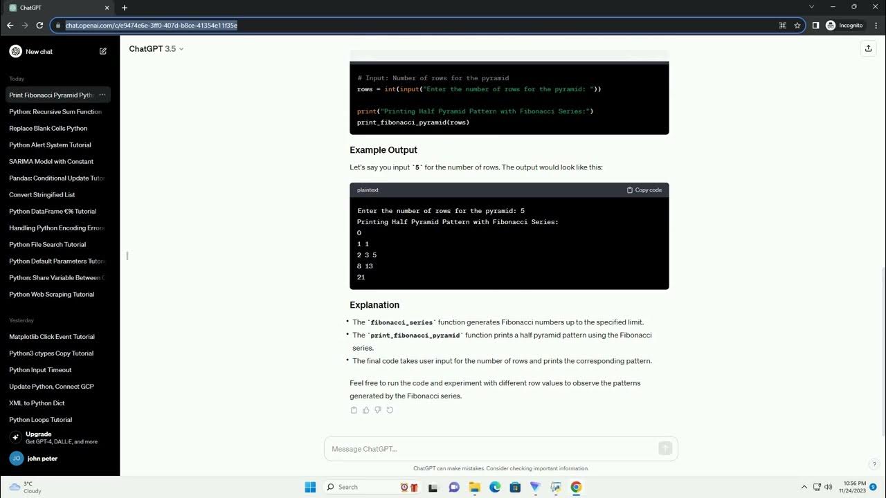 how-to-print-half-pyramid-pattern-with-fibonacci-series-using-python