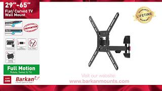 Barkan 3300 Full Motion Curved/FlatTV Wall Mount for 29″-65″ Screens, Single Arm up to 88 lbs Barkan Full Motion TV Wall Mount for Flat / Curved TVs Sizes 29