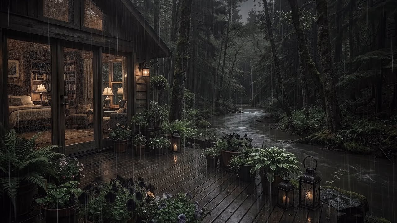 Fall Asleep Fast to Powerful Rain Sounds | Inside a Warm Forest Cabin for Deep Sleep