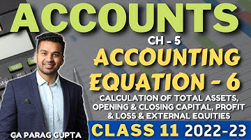 Class 11 ACCOUNTS (2022-23) Accounting Equation - 6 | Calculation of Assets, Capital, Profit & Loss