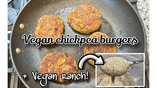 Vegan Chickpea burgers + homemade vegan ranch recipe!