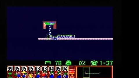 Lemmings SNES Tricky 24 Tightrope City 100% pause free 1:00/2:00 time remain