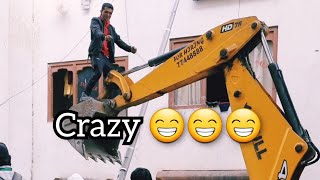 Cocky Municipal Technician On Excavator Bucket 