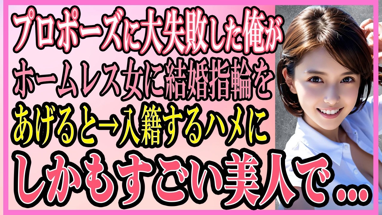 【感動する話】夜の公園で悪臭のするホームレスの女性に結婚指輪をあげると、女性「私と結婚してください」俺「は？」実はすごい美人で...【いい話・朗読・馴れ初め・総集編】