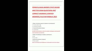 PENNSYLVANIA BARBER STATE BOARD WRITTEN EXAM QUESTIONS AND CORRECT ANSWERS VERIFIED ANSWERS PLUS RAT