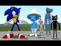 SONIC THE HEDGHOG VS CARTOON CAT VS SMURF CAT VS HUGGY WUGGY VS SCP 096 in Garry&#39;s Mod!