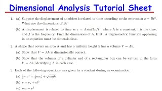 Dimensional Analysis Tutorial Sheet