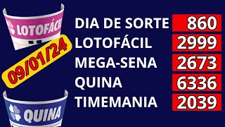 Resultado das loterias de hoje 9/01, Mega-Sena 2673, Quina 6336, Timamania 2039, Dia de Sorte 860