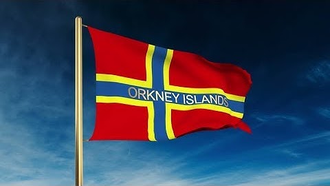 4K Orkney Islands flag slider style with title. Waving in the wind with cloud background animation