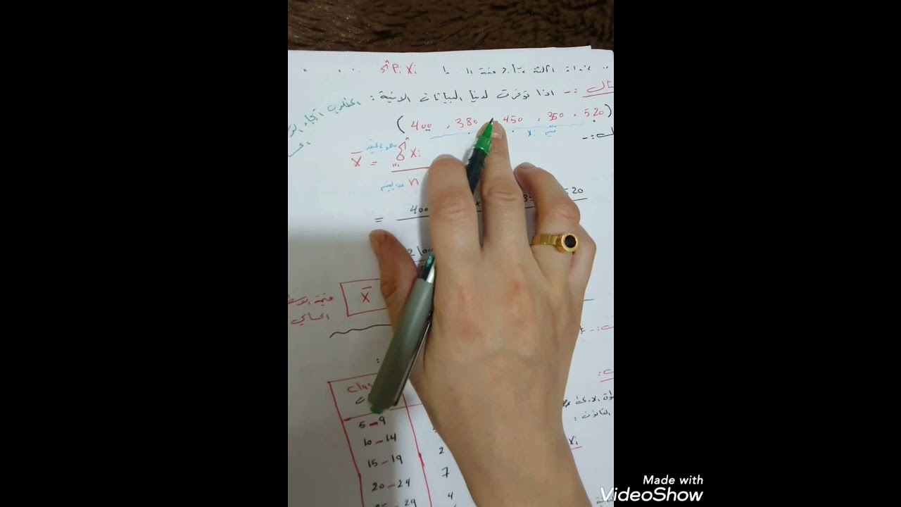 الفصل الخامس مقاييس النزعه المركزية (١.الوسط الحسابي)