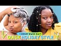 FASTEST Wash Day EVER‼️ Wash, Style & Dry Hair in Under 2 Hours 😱 | Easy Holiday Natural Hairstyles