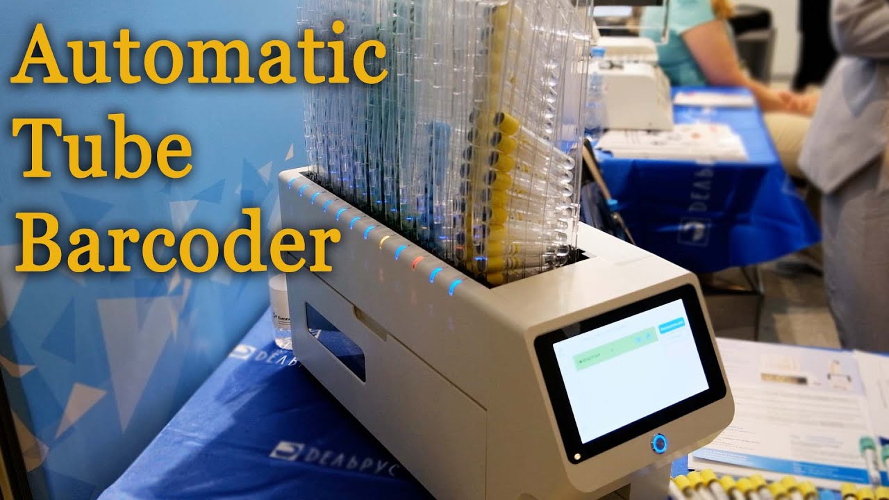 Automatic sample tube barcoder. Delrus company.