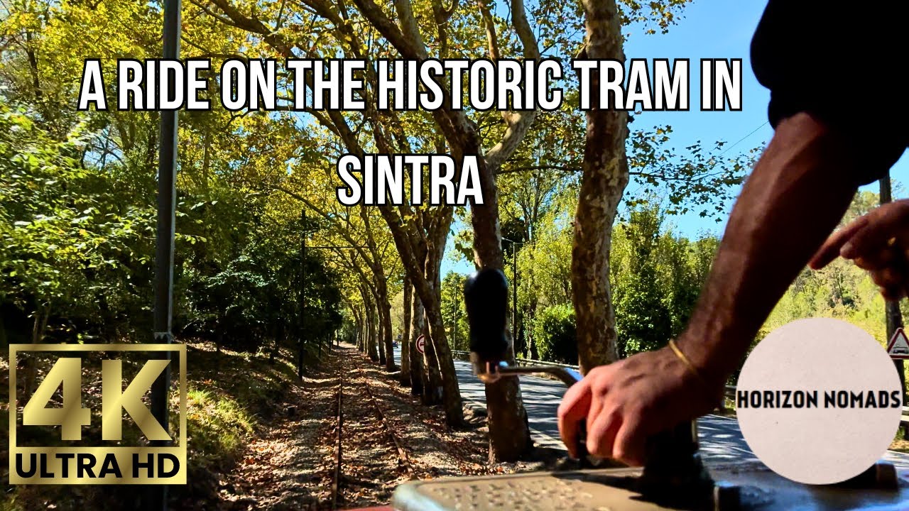 A ride on the historic tram "Sintra - Praia das Maçãs". View from the driver's cabin. 4K HDR 60fps