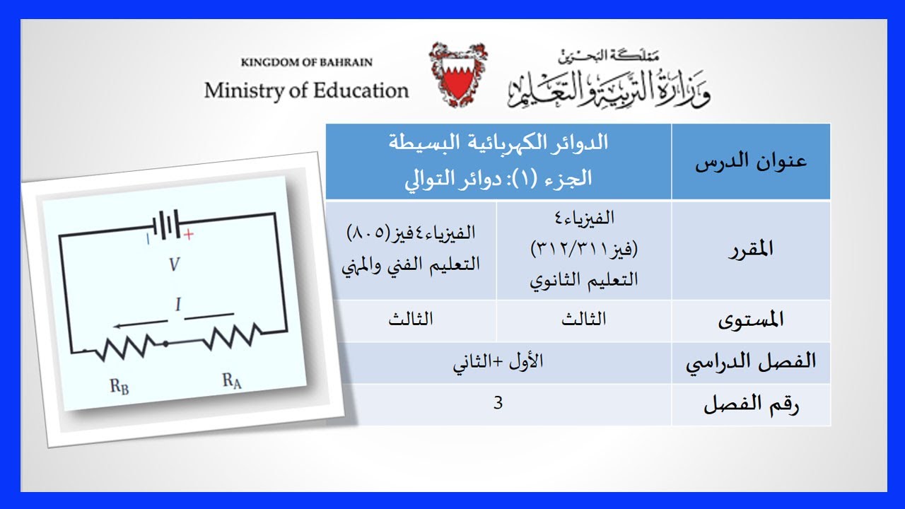 الفيزياء -فيز312-311 -805 الدوائر الكهربائية البسيطة الجزء (1): دوائر التوالي
