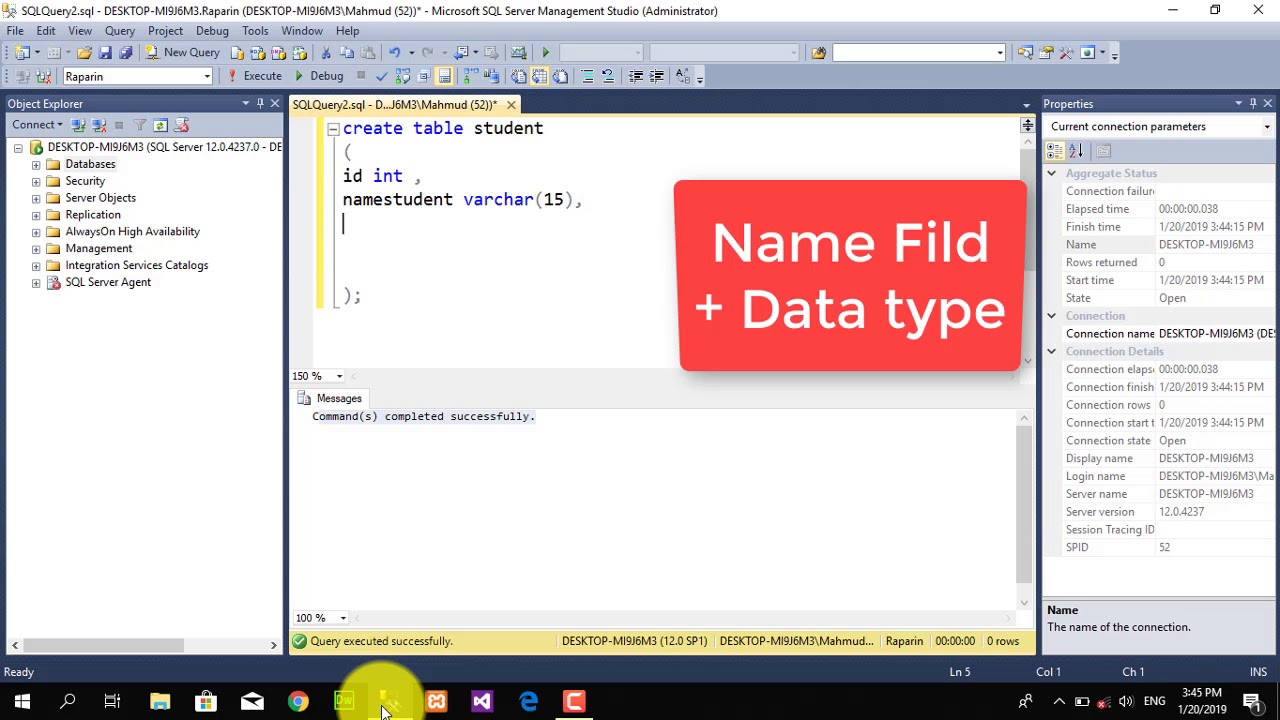 How to create Table in (SQL)by Query .SQLserver ba kurdi - YouTube