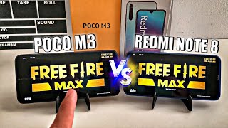 Poco M3 vs Redmi Note 8 comparativo no Free Fire Max🙅🏻‍♂️⚡️Qual será o melhor?