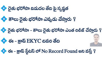 Rythu Bharosa Release Date - Ecrop (Ekyc) Last Date || Siva Ganesh Pasupuleti