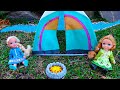 Elsa and Anna toddlers go camping