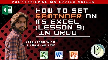 How to set reminder in Ms Excel (Lesson 9) in Urdu