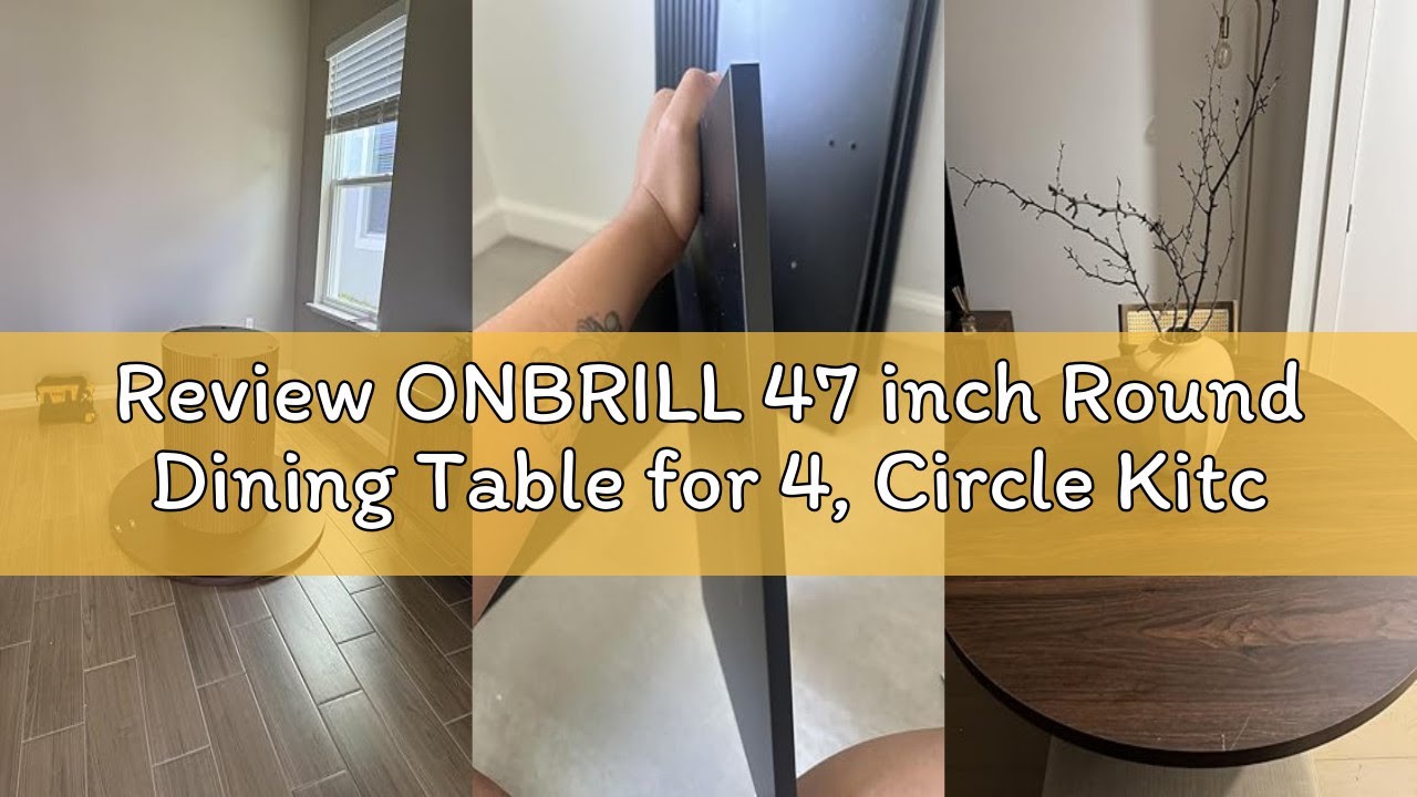 Review ONBRILL 47 inch Round Dining Table for 4, Circle Kitchen Table with Wood Strip Base, Modern F