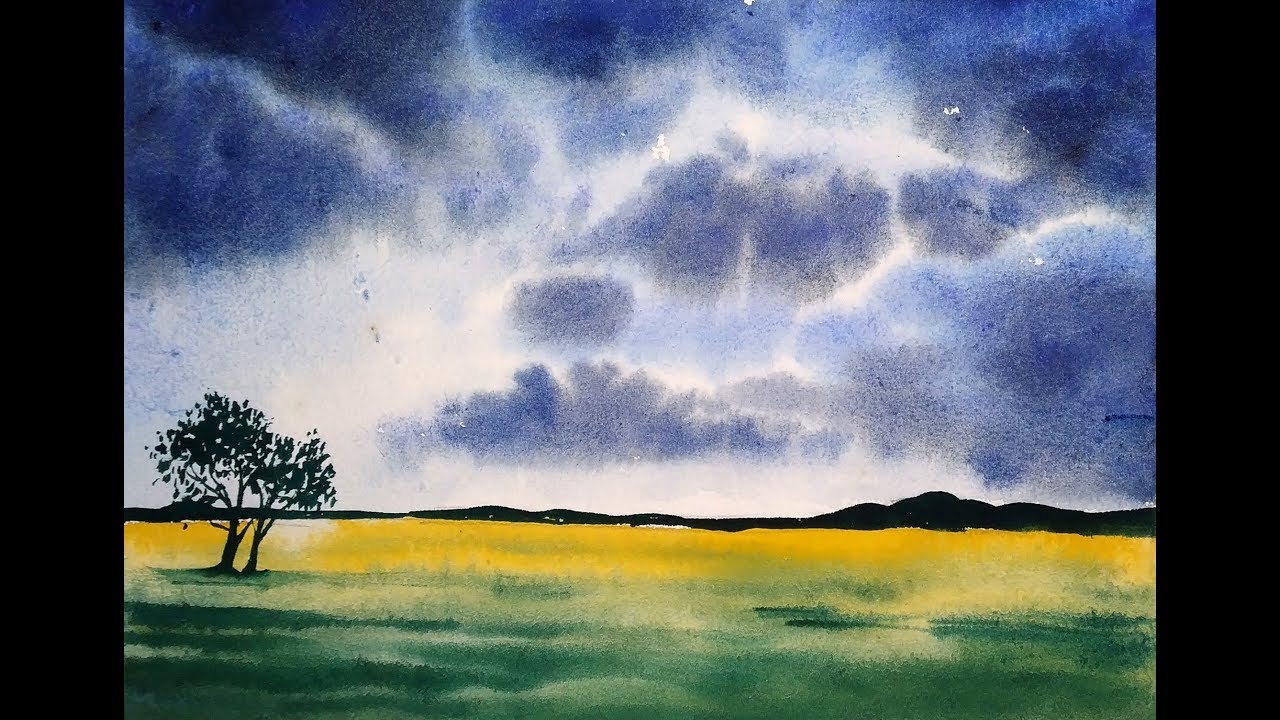 Watercolor art , Easy landscape tutorial for beginners ...