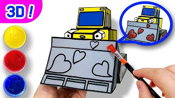 Tayo 3D Coloring Bulldozer Billy l Tayo Paper Craft l Tayo the Little Bus