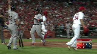 MIA@STL: Johnson opens scoring with double to left