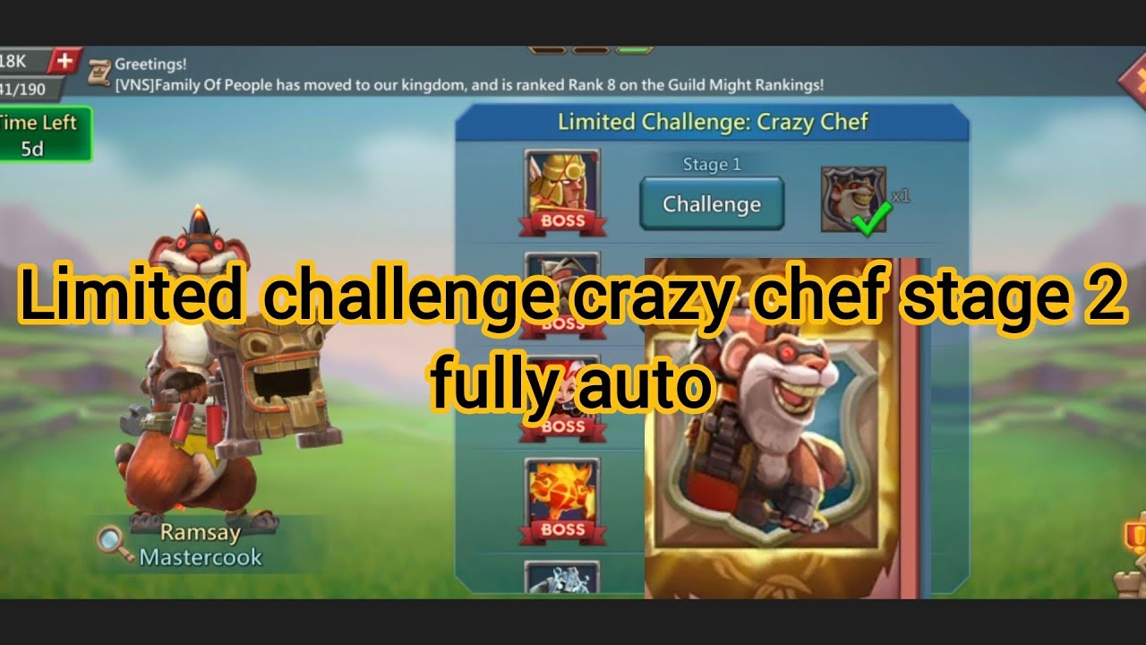 Limited challenge crazy chef Mastercook, Ramsay stage 2 fully auto lords mobile.😋