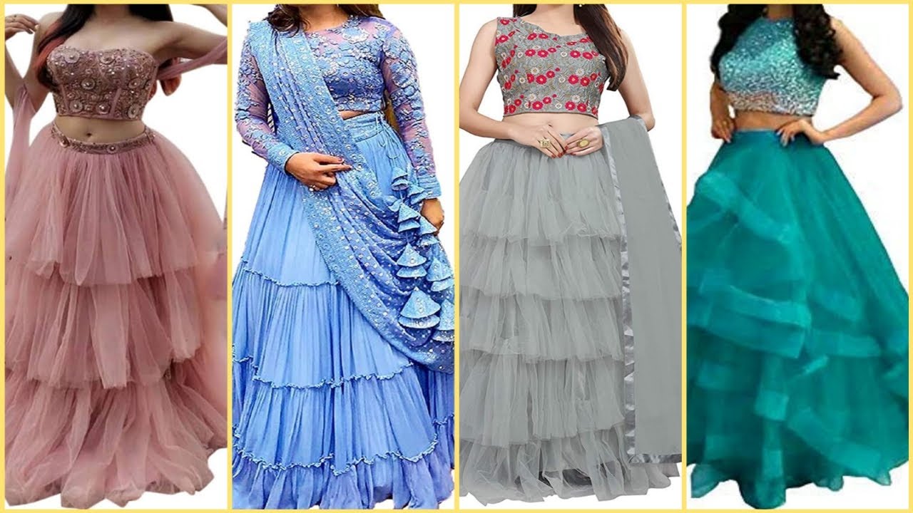 Best Flared Lehengas Design for women || Latest Layered Crop Lehenga ...