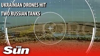 Ukrainian drones blow up Russian tank and second tank that came to rescue