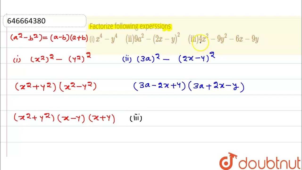 Factorize Following Experssions i X 4 y 4 ii 9a 2 2x y 2 factorize-following-experssions-i-x-4-y-4-ii-9a-2-2x-y-2