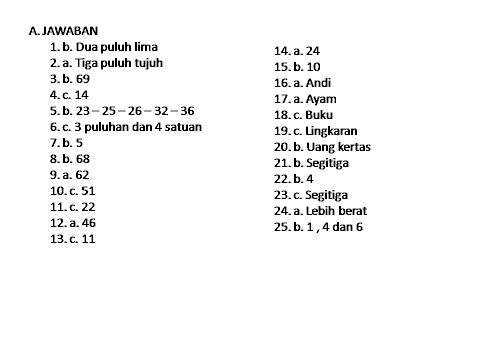 Soal matematika kelas 1 sd essay