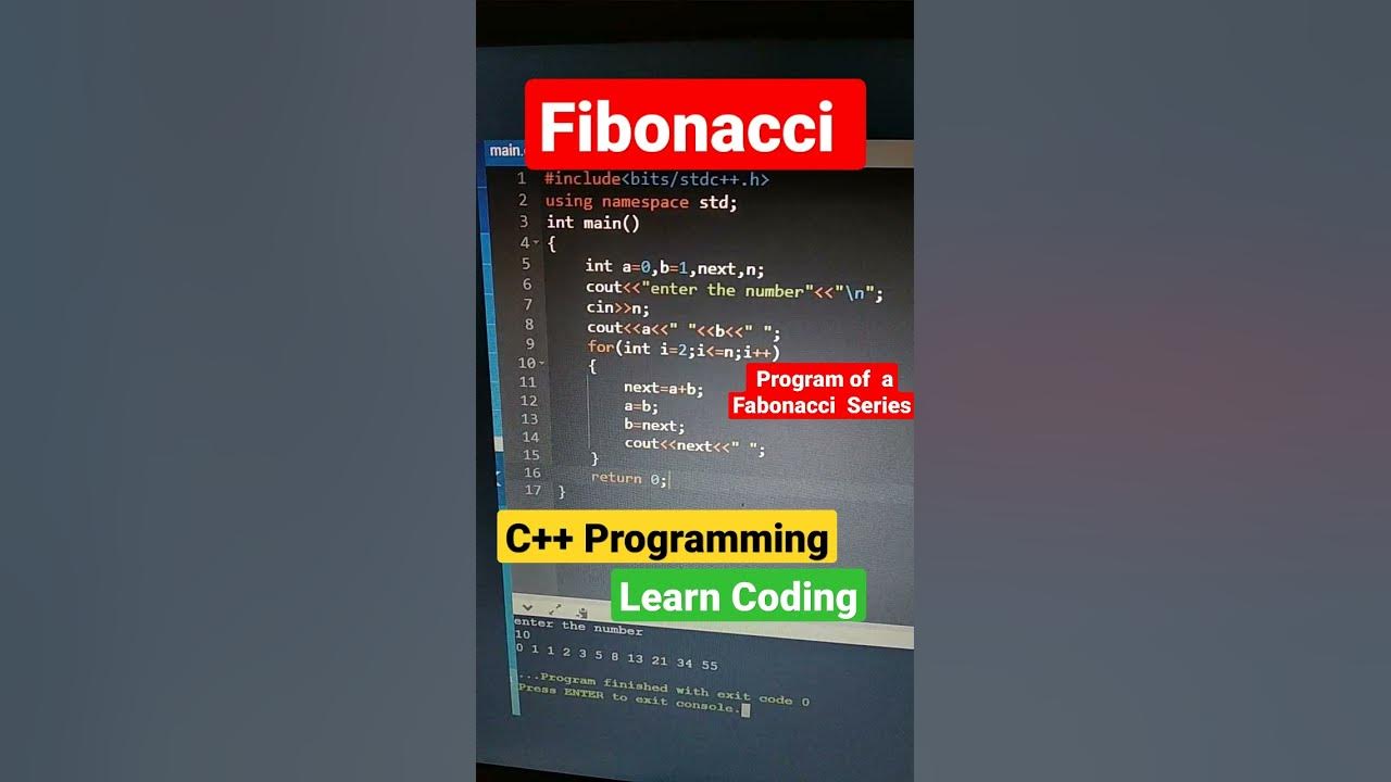 Program of a Fibonacci series in C++ Language |#c++programming |#coding ...