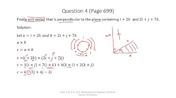 Finding a unit vector that is perpendicular to the plane containing two given vectors